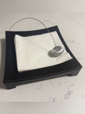 IKEA Black Plastic Sleek Surface Hapkin Holder w/ aluminum ball Modern 8.5x8.5”
